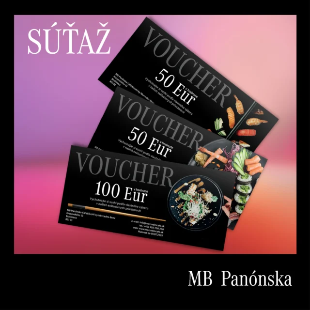 🍣 SÚŤAŽ 🍣 Vyhrajte s nami chutnú cenu - vouchre na večeru, či obed v hodnote 50 až 100 € v MB Panónska Cafe&Sushi by Mercedes-Benz! 🎁 Zapojte sa do súťaže a vyhrajte! Vyberieme 3 výhercov a tí získajú - dvaja z vás poukaz na konzumáciu v hodnote 50 € a jeden ešte šťastnejší poukaz v hodnote 100 €. 👉 Ako sa zapojiť? 
1. like na fotku ❤️
2. Follow @mbpanonska a @mercedescafe.bratislava
3. Do komentára označte niekoho, s kým by ste si výhru vychutnali
Súťaž trvá do 13.11. V stories vyžrebujeme troch víťazov. 🤗

Súťaž nie je nijakým spôsobom sponzorovaná platformou Instagram.

#mercedes #súťaž #mbpanonska #mercedescafe